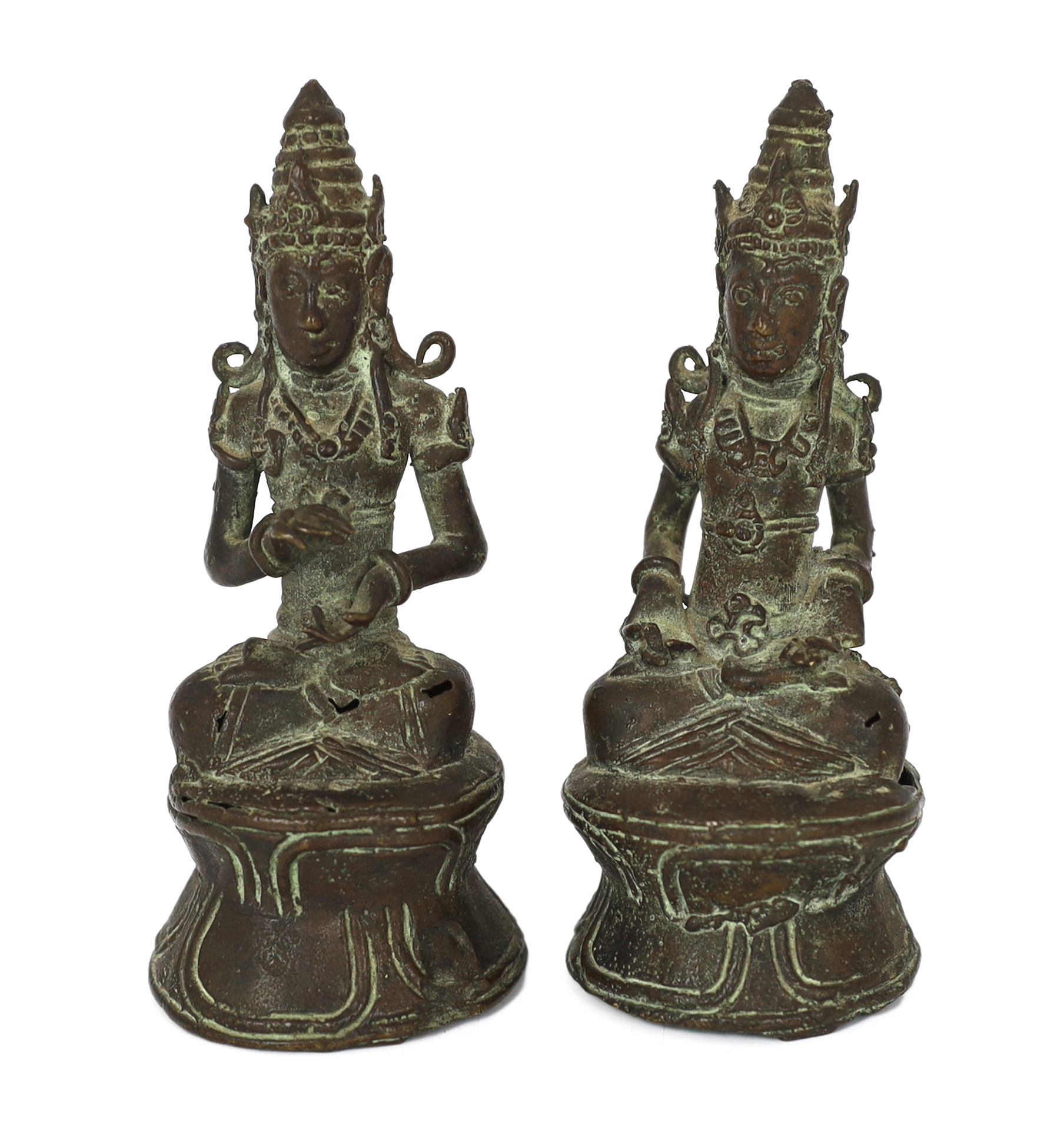 A pair of bronze seated figures of Bodhisattva, Java, 18th/19th century